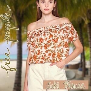 FREE PEOPLE NWT Suki Short Sleeve Floral Print Off/On The Shoulder Breezy Top/Lg